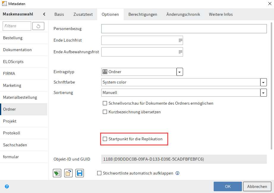 Dialog 'Metadaten'; Option 'Startpunkt für die Replikation' 