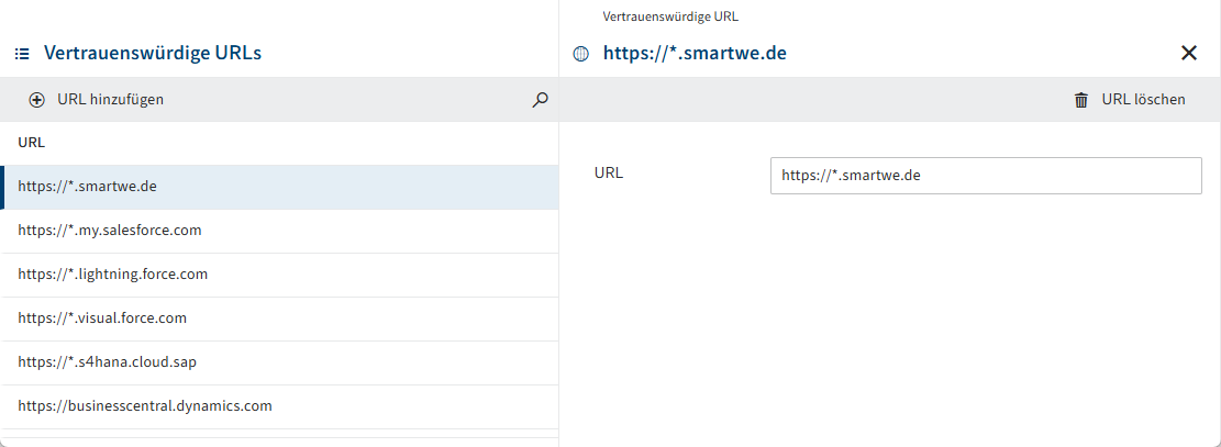 Bereich 'Vertrauenswürdige URLs'