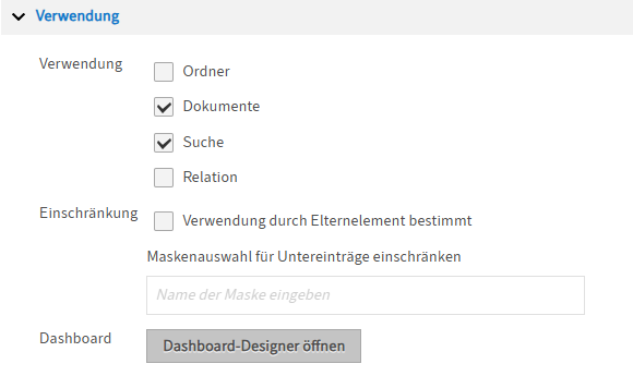 Bereich 'Verwendung'