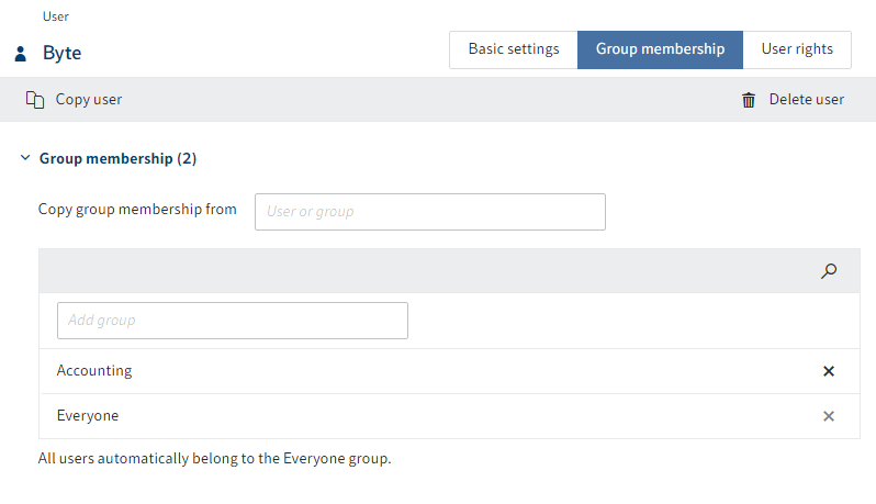 Overview of configuration options in the 'Group membership' tab