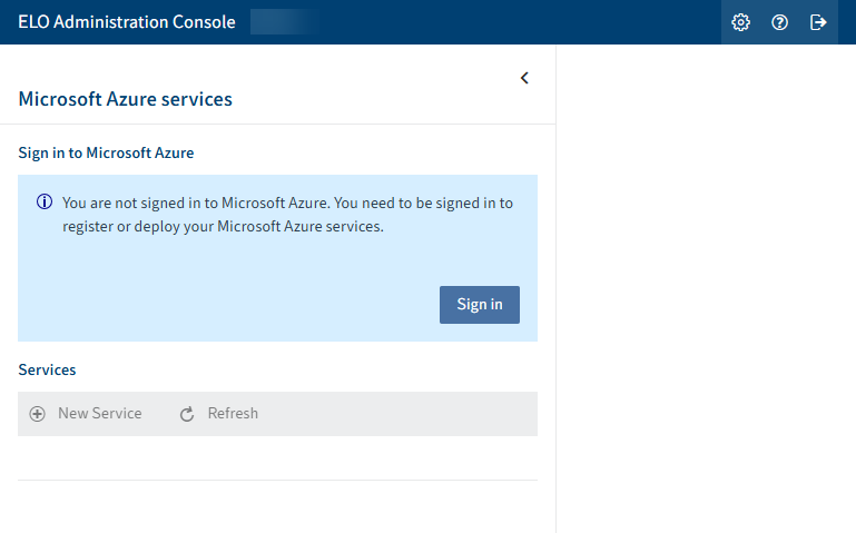 'ELO Azure Administration' area before authentication