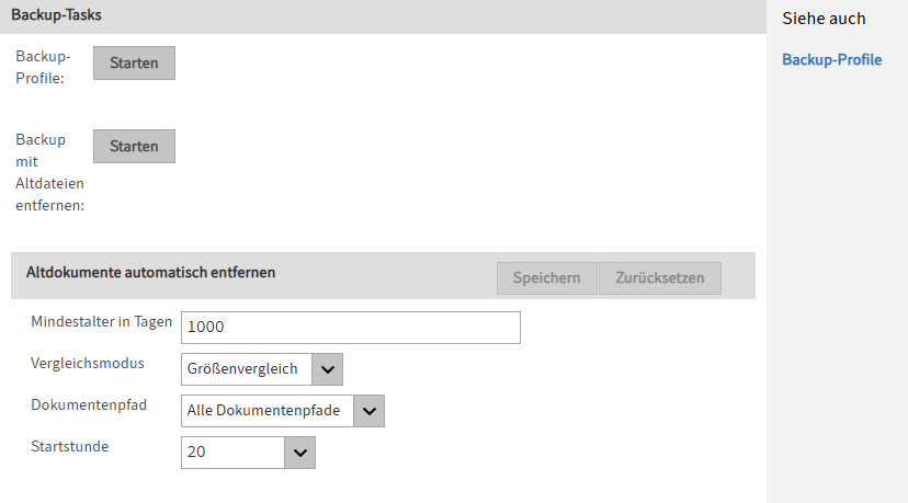 Bereich 'Backup-Tasks'