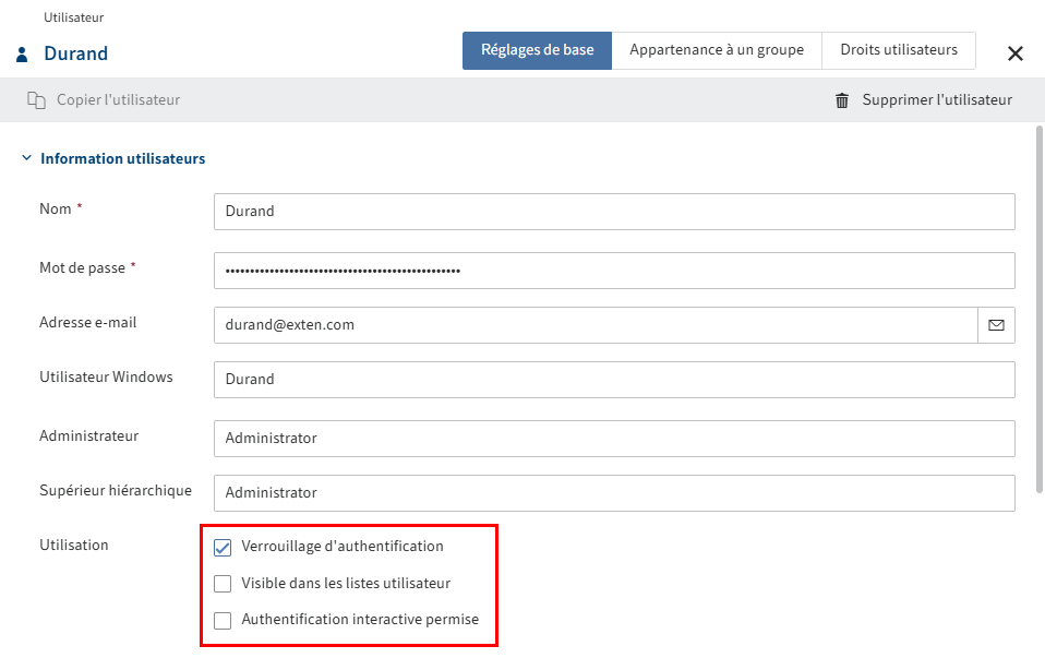 Dialogue 'Supprimer l'utilisateur'