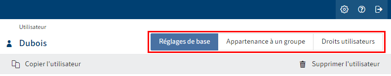 Ruban dans la section 'Utilisateur'