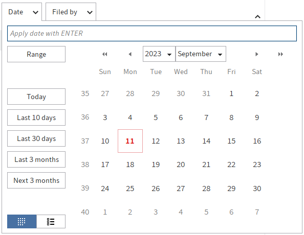 'Date' filter drop-down menu