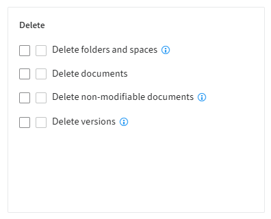 User rights; 'Delete' section