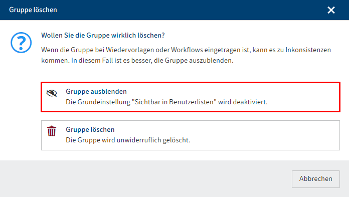 Dialog 'Gruppe löschen'