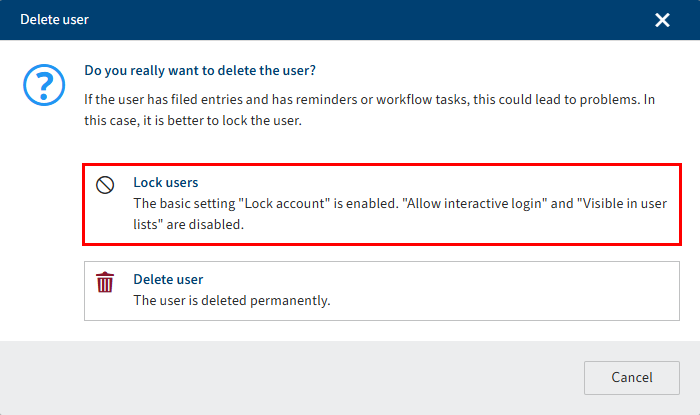 'Delete user' dialog box