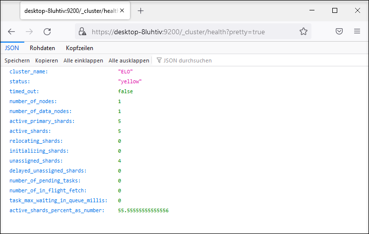 Health-Zustand der Elasticsearch