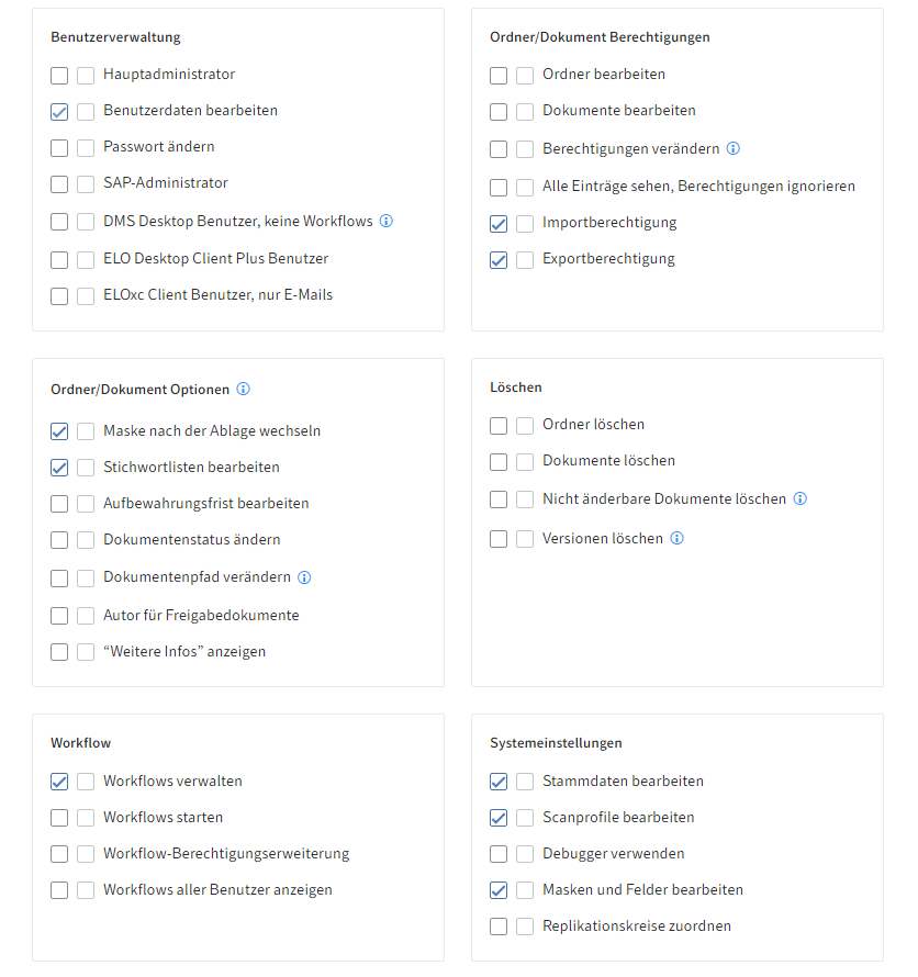 ELO Administration Console, Vergabe der Benutzerrechte für den ELO Fachadministrator