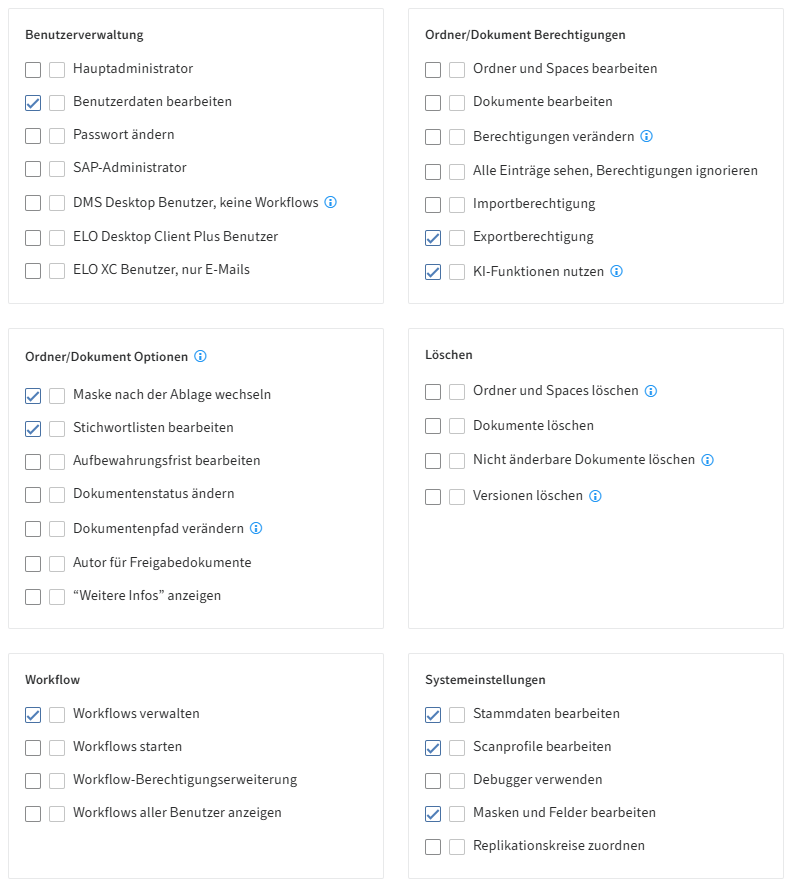 ELO Administration Console, Vergabe der Benutzerrechte für den ELO Fachadministrator