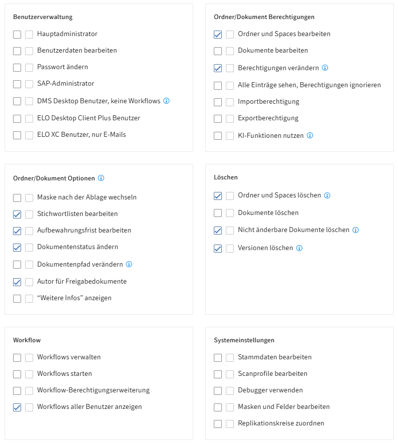 ELO Administration Console, Vergabe der Benutzerrechte für den ELO Power-User