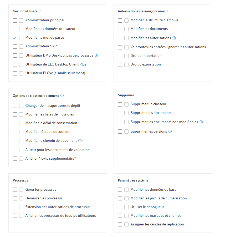 Console d'administration ELO, association des droits utilisateur pour l'utilisateur de la visionneuse ELO