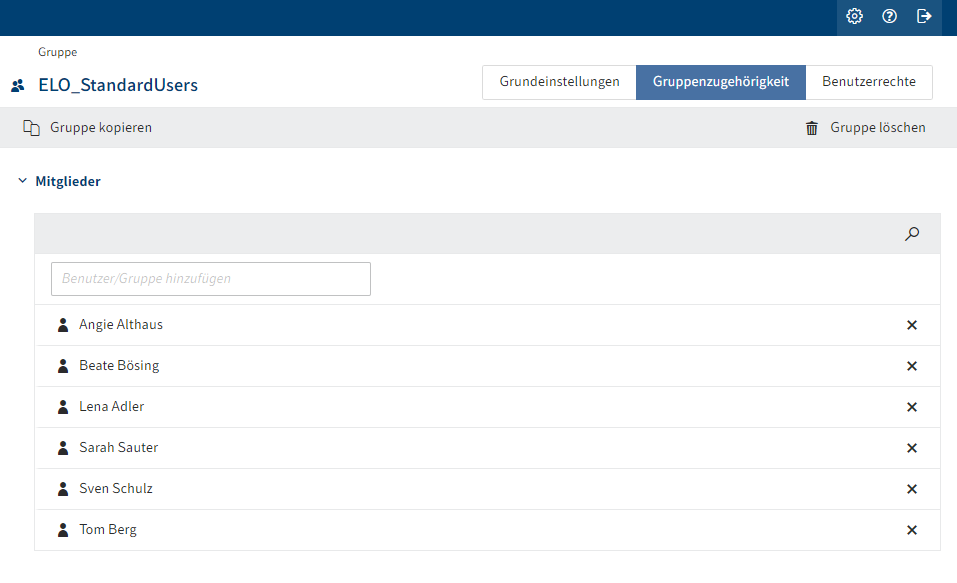 ELO Administration Console, Mitglieder der Rollengruppe 'ELO_StandardUsers'