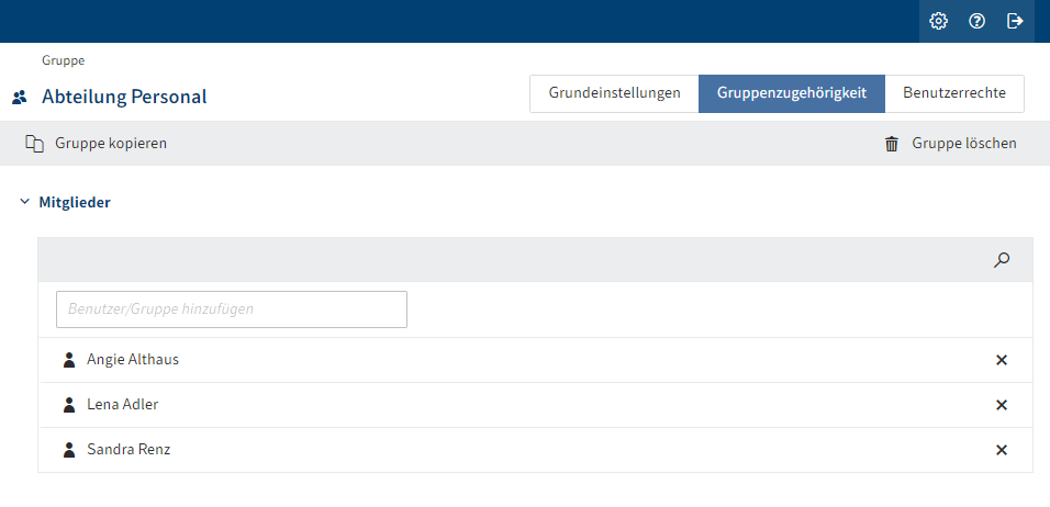 ELO Administration Console, Mitglieder der Abteilung 'Personal'