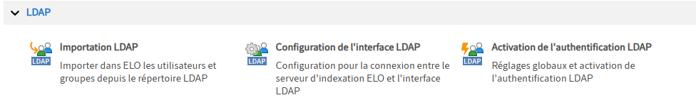 Section 'LDAP' dans la console d'administration ELO