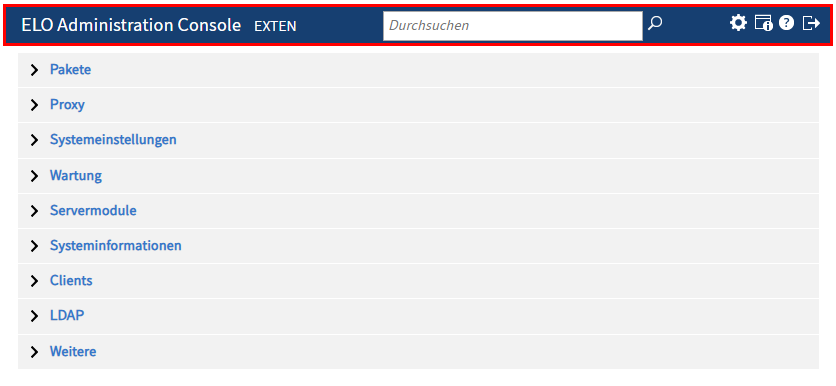 Topbar der ELO Administration Console