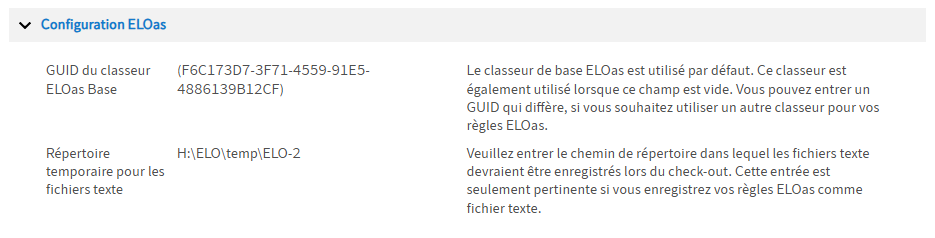 Configuration; réglages pour les ELO Automation Services