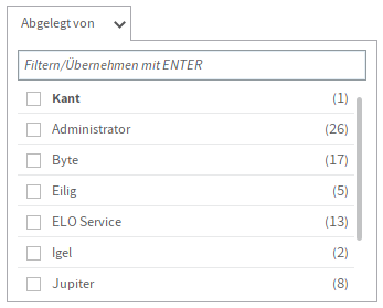 Filter 'Abgelegt von'