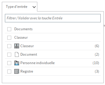 Filtres pour le type d'entrée