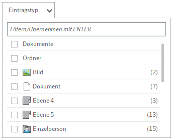 Filter für den Eintragstyp