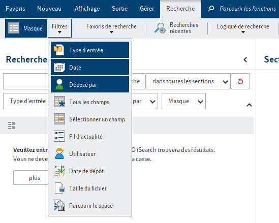 ELO iSearch; filtre dans le ruban