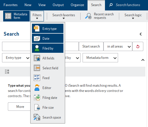 ELO iSearch; Filters on the ribbon