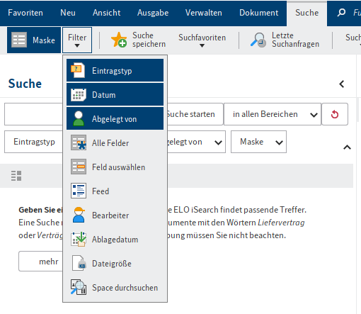 ELO iSearch; Filter im Menüband