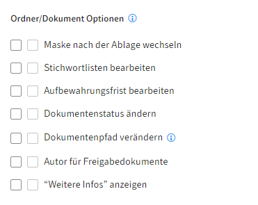Benutzerrechte; Abschnitt 'Ordner/Dokument Optionen'