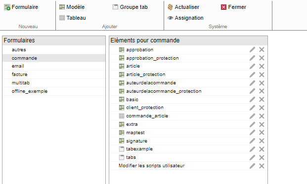 Section 'Créateur de formulaires'