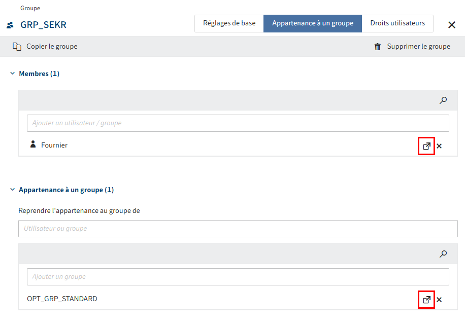 Symbole de liens dans l'onglet 'Appartenance à un groupe'