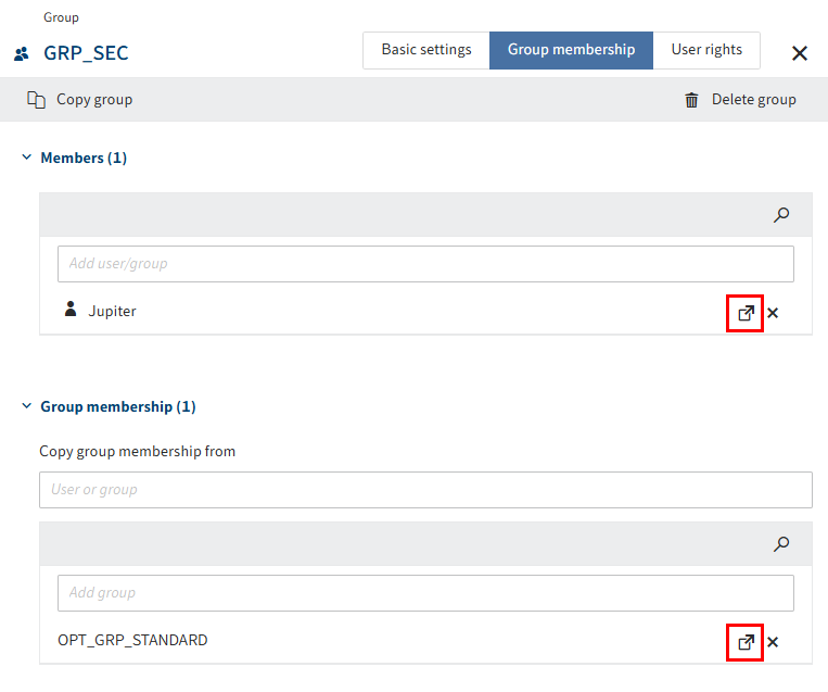 Link icons on the 'Group membership' tab