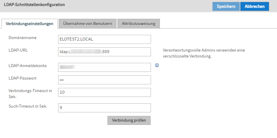Verbindungseinstellungen für LDAP