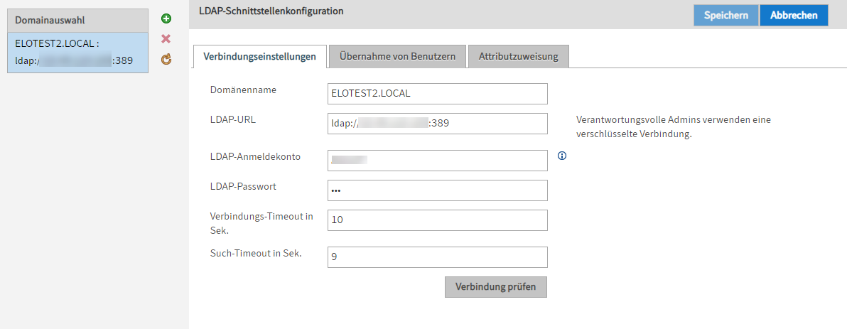 Menüpunkt 'LDAP-Schnittstellenkonfiguration'