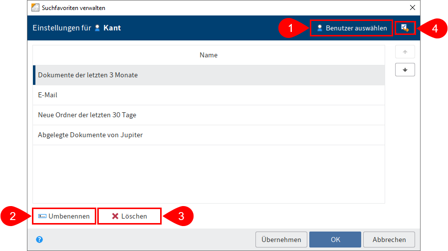 Funktion 'Suchfavoriten verwalten'