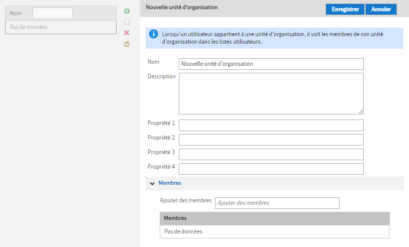 Point de menu 'Unités d'organisation'