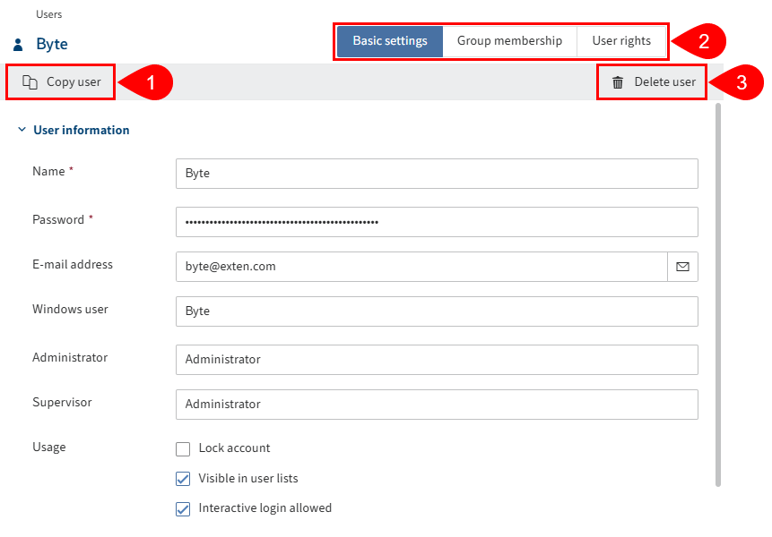 'User' detailed view in the ELO Administration Console