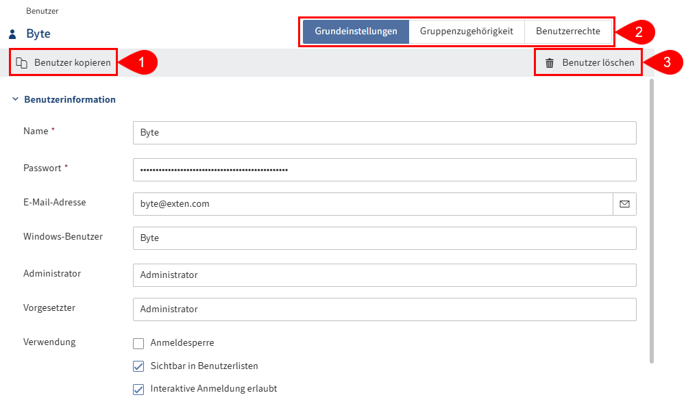 Detailansicht 'Benutzer' in der ELO Administration Console