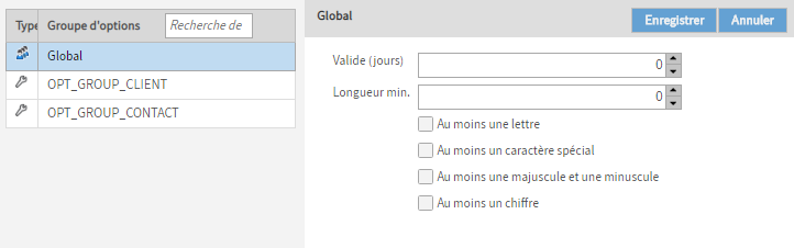Point de menu 'Règles pour les mots de passe'