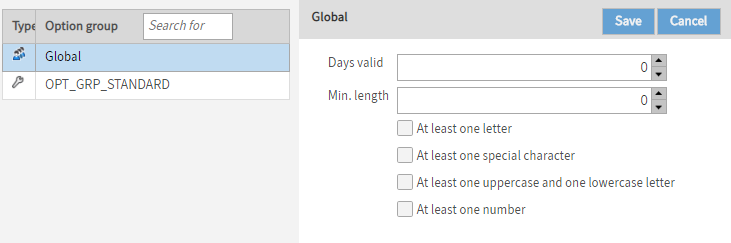 'Password rules' menu item