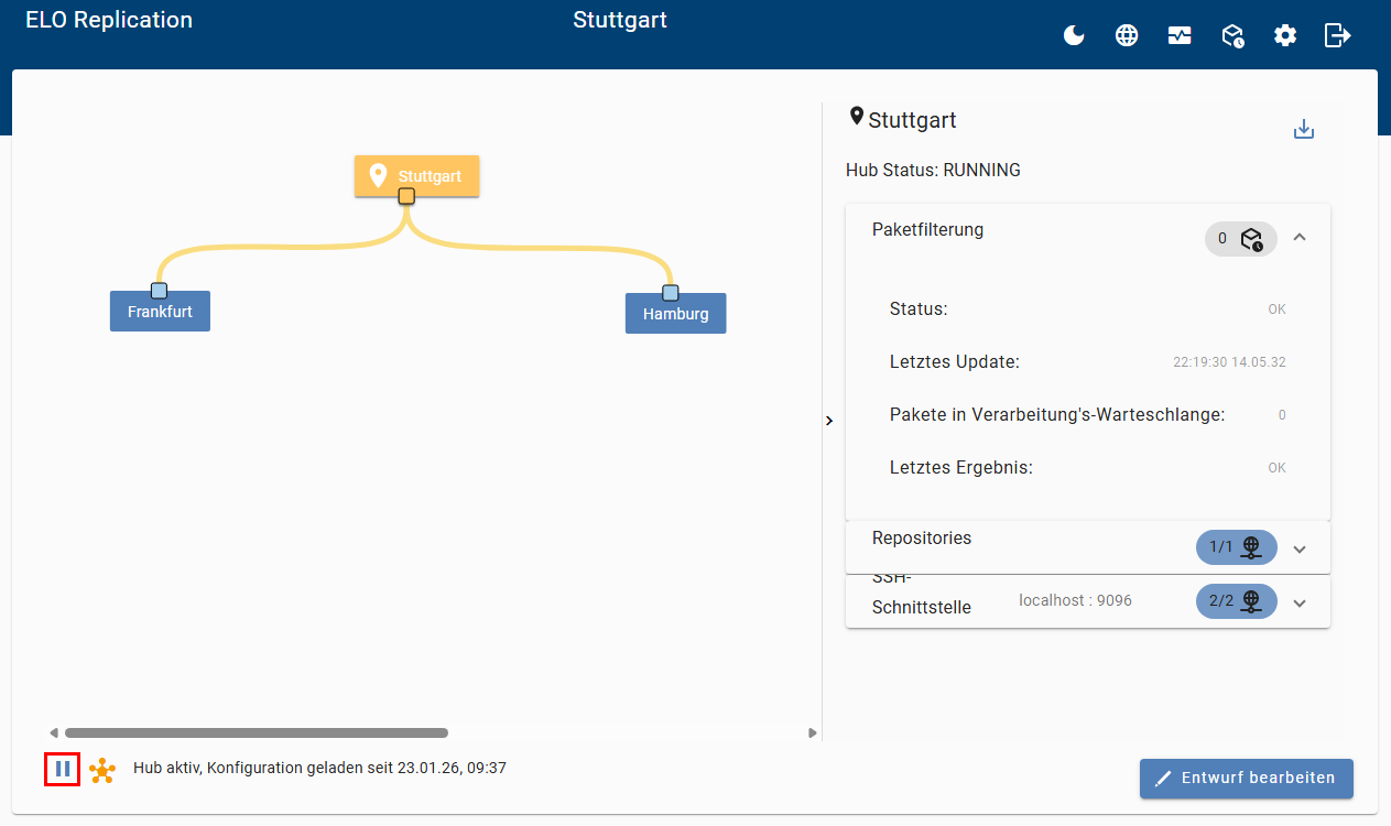 Button 'Exporte pausieren'