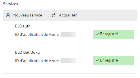 ELO Azure Administration; services enregistrés