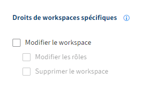 Droits dans la section 'Rôle' dans le workspace
