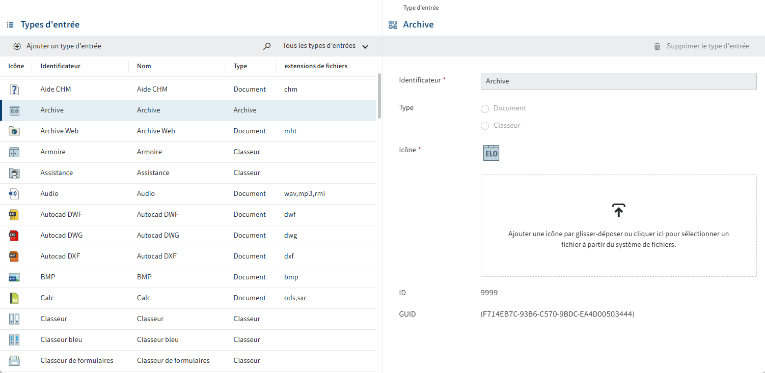 Réglages pour l'icône du niveau supérieur