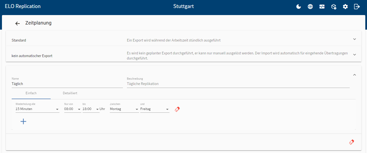 Menü 'Zeitplanung'