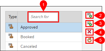 'Search for' field and buttons for creating/deleting stamps