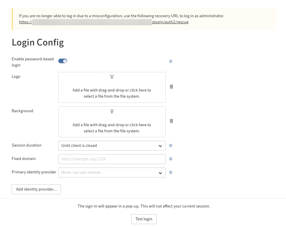 ELO Modern Authentication configuration page