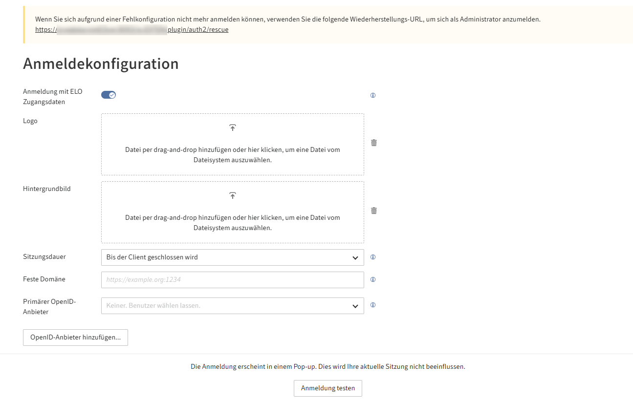 Seite für die Konfiguration von ELO Modern Authentication