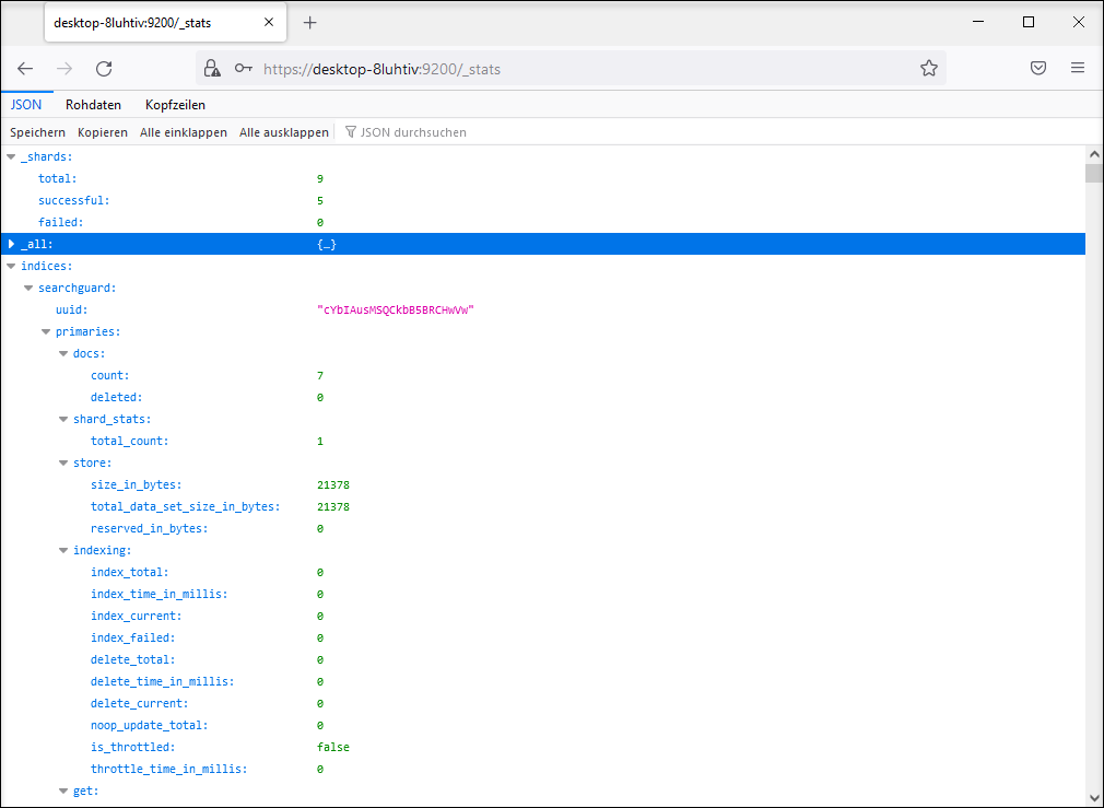 Ausgabe der statistischen Werte mit dem Browser