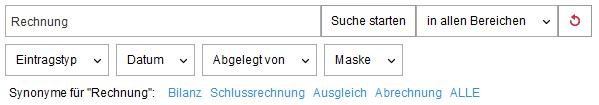 Thesaurus; Anzeige von Synonymen; Beispiel für 'Rechnung'